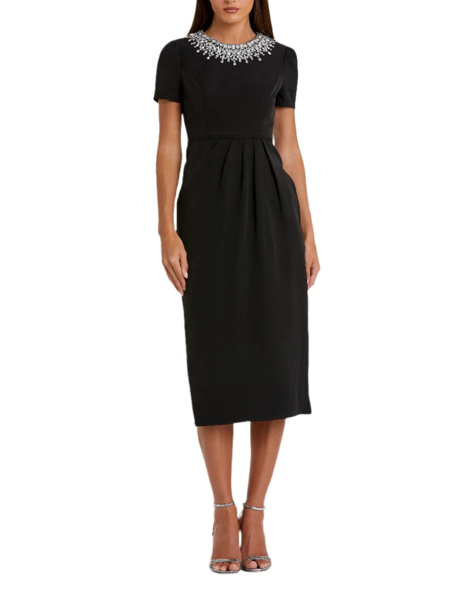 Женское платье Mac Duggal Short Sleeve Rhinestone Neckline Sheath
