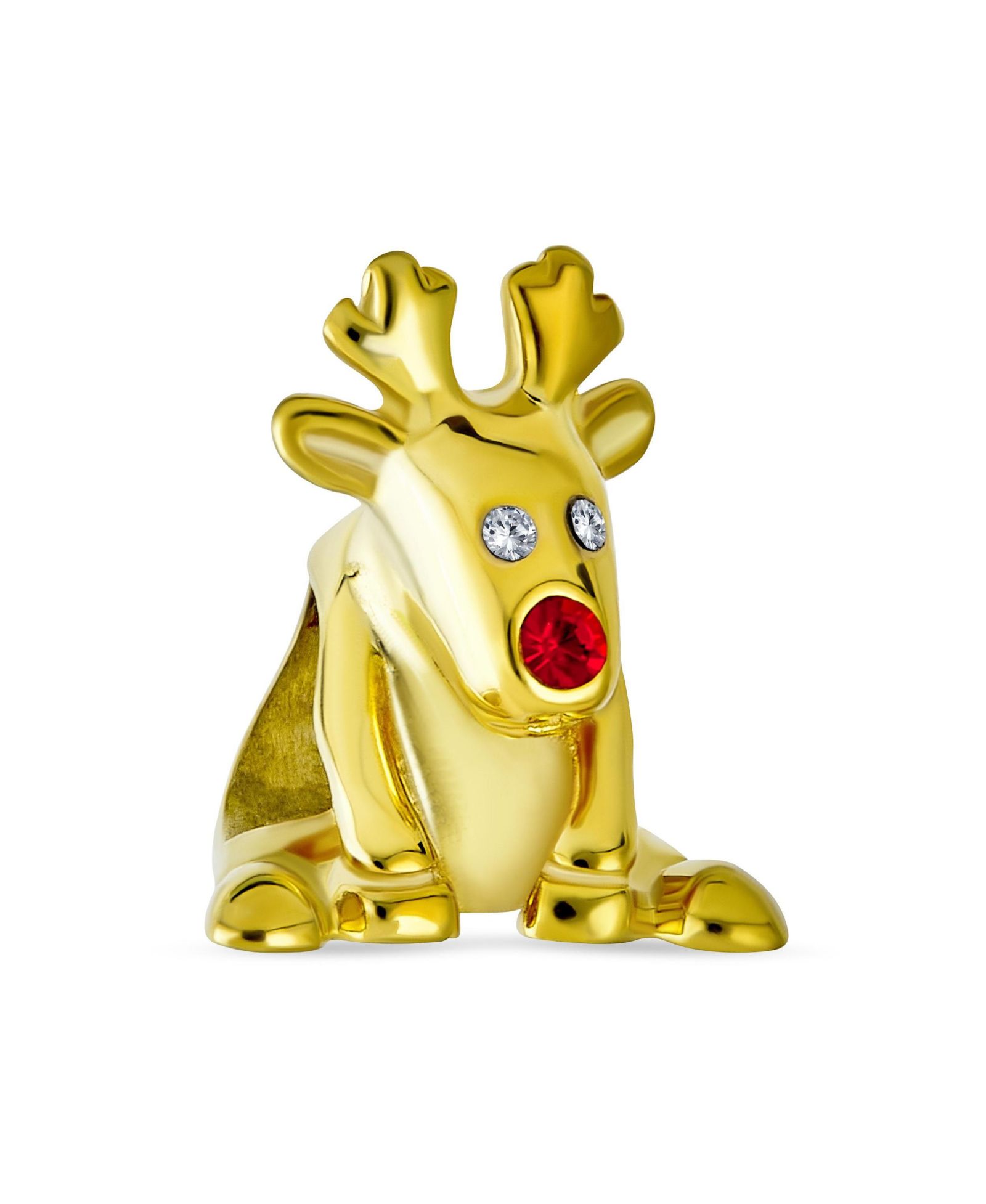 Bling Jewelry Christmas Red Nose Reindeer Charm Bracelet Bead Gold Plated Sterling Silver