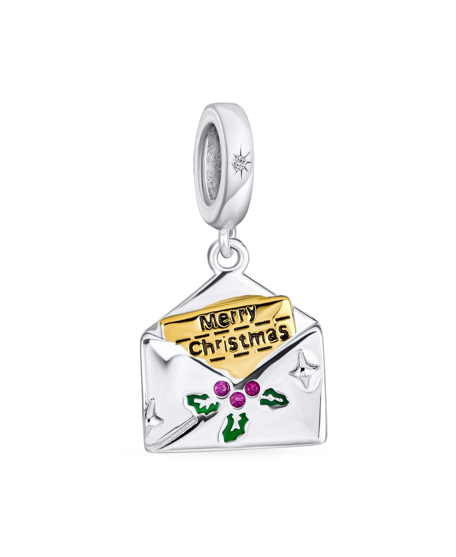Bling Jewelry Initial A-Z Two Tone Letter Dangle Charm Bead for Bracelet Sterling Silver