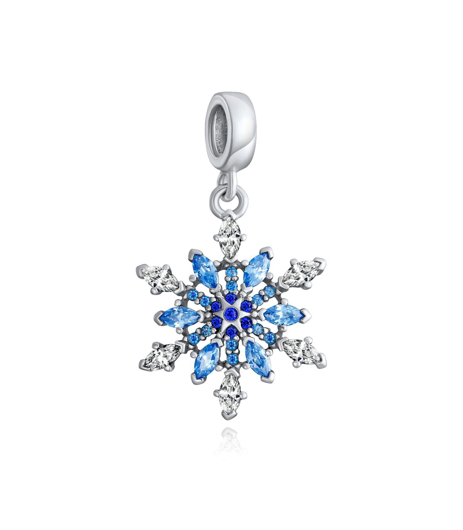 Bling Jewelry Серьги-подвески с кристаллами Ice Blue и снежинкой из стерлингового серебра для браслета