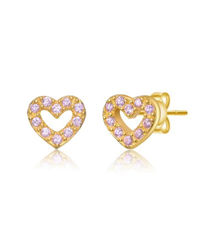 GiGiGirl Sterling Plated with Paved Colored Cubic Zirconia Heart Stud Earrings