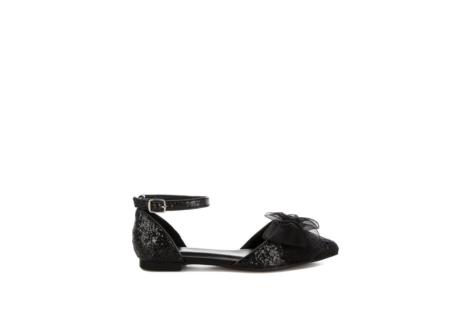 Clarice Sheer Bow Detail Glitter Flat Sandals
