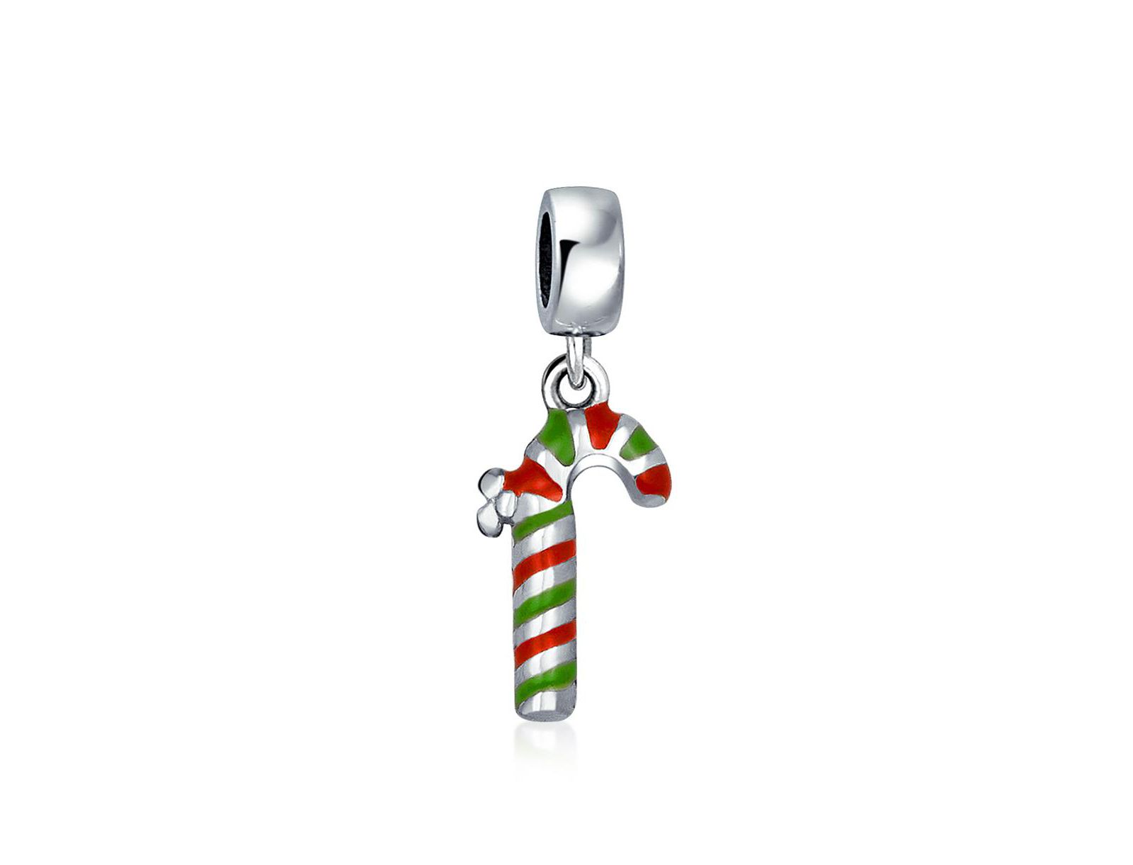 Подвеска Bling Jewelry .925 Sterling Silver Winter Stripe Red Green Christmas Peppermint Candy Cane
