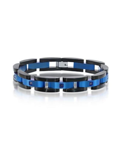 Браслет Metallo Stainless Steel IP Blue & Black Link CZ