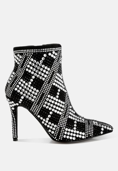 London Rag Women's Urbanite Rhinestones Studded Stiletto Heel Boots