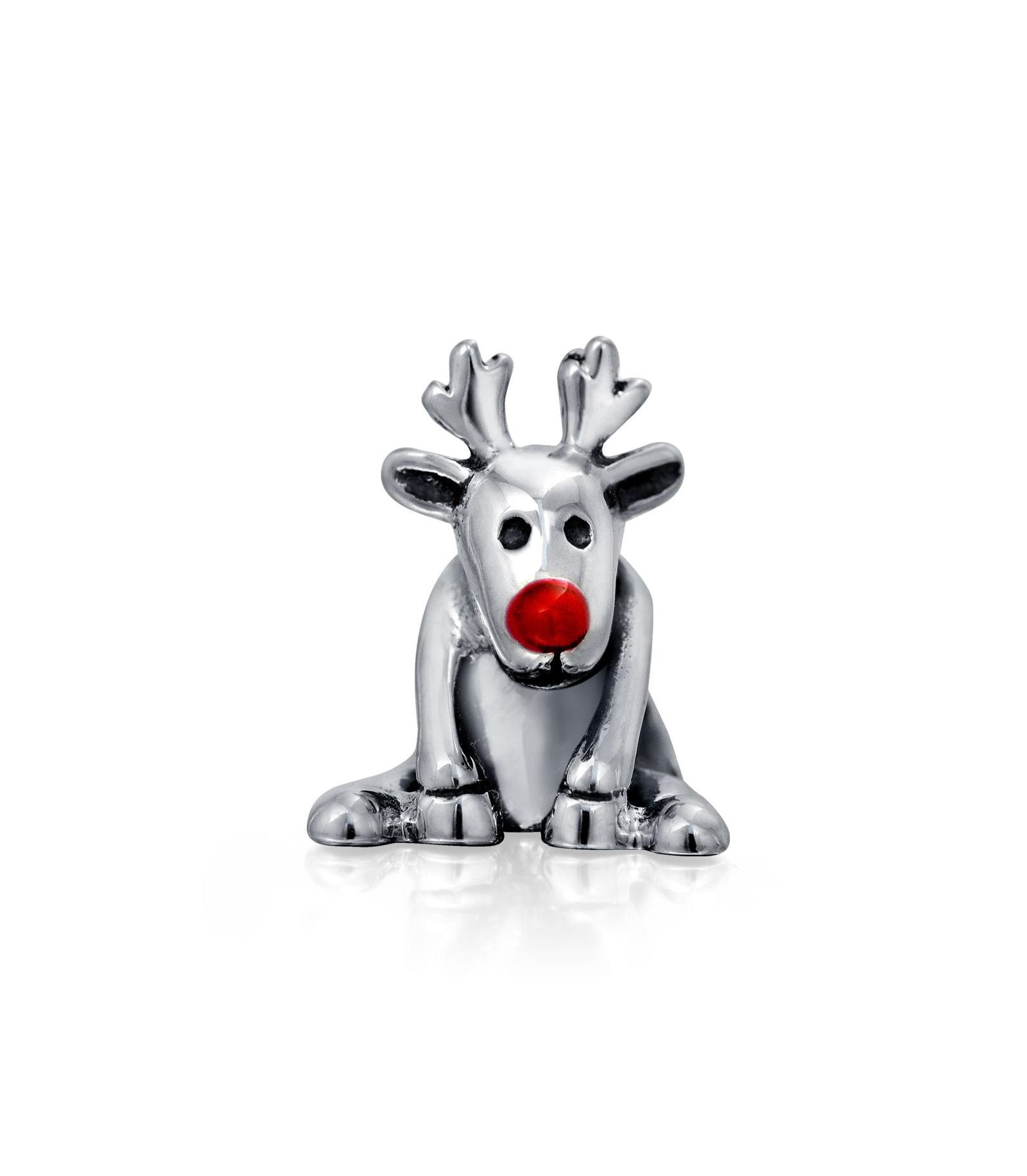 Bling Jewelry Caribou Red Nose Reindeer Charm Bead for Bracelet .925 Sterling Silver