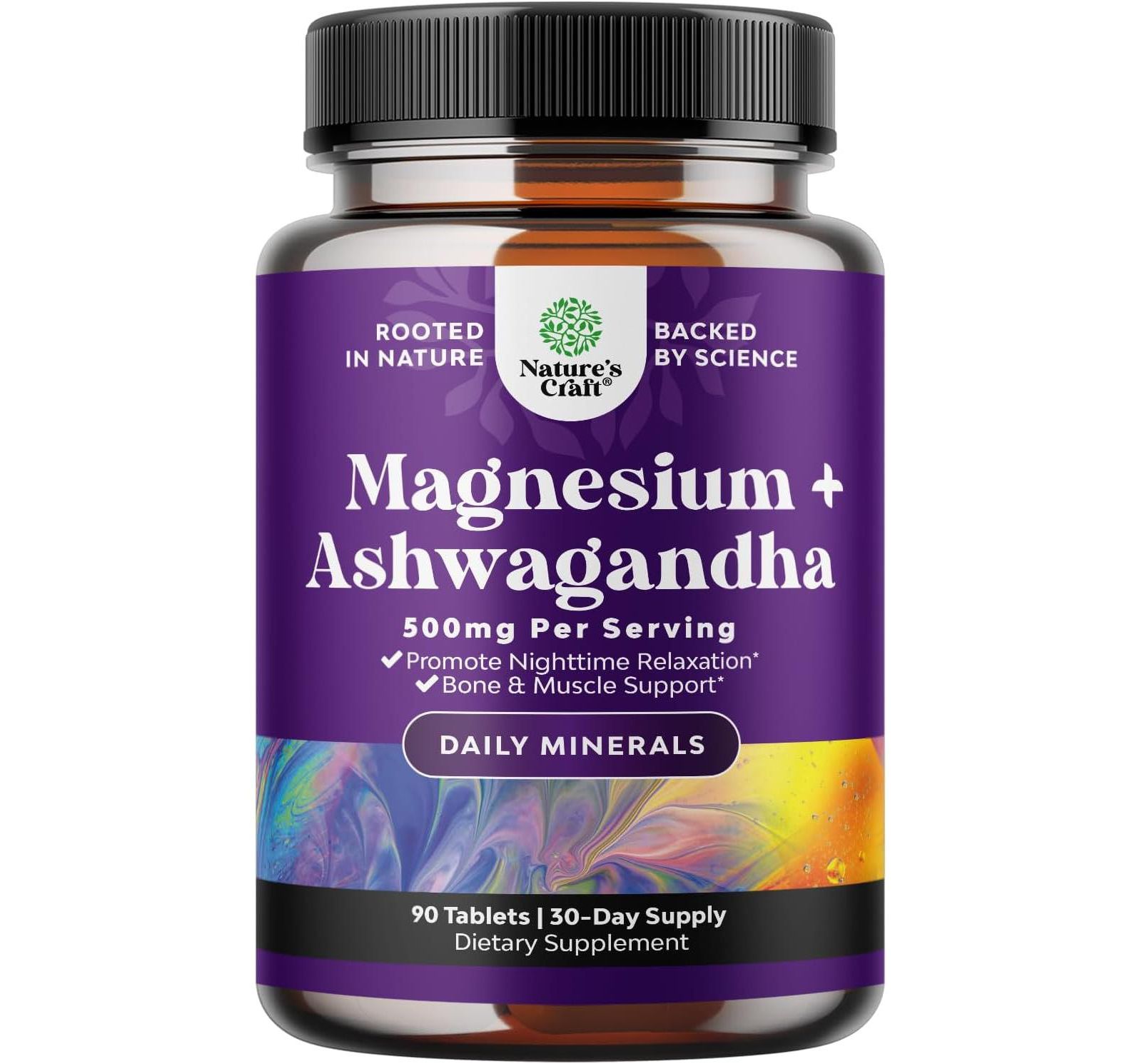 Nature's Craft Magnesium + Ashwagandha таблетки, успокаивающая добавка для настроения, сна и расслабления, 90 шт