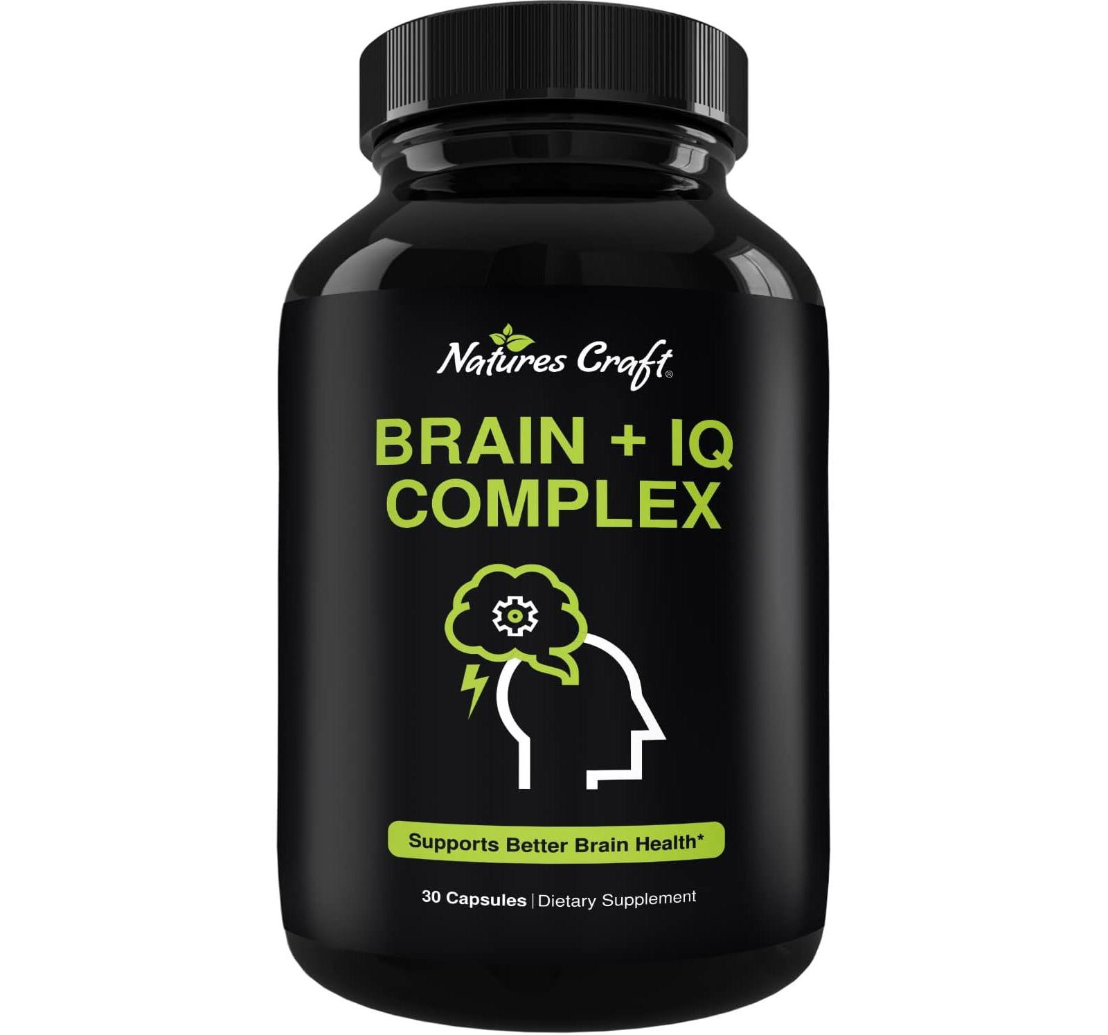 Nootropic Memory Supplement for Brain Support + IQ, Memory Pills for Brain Boost & Natural Energy Booster Vitamin B12 Supplement, Nature's Craft, 30ct