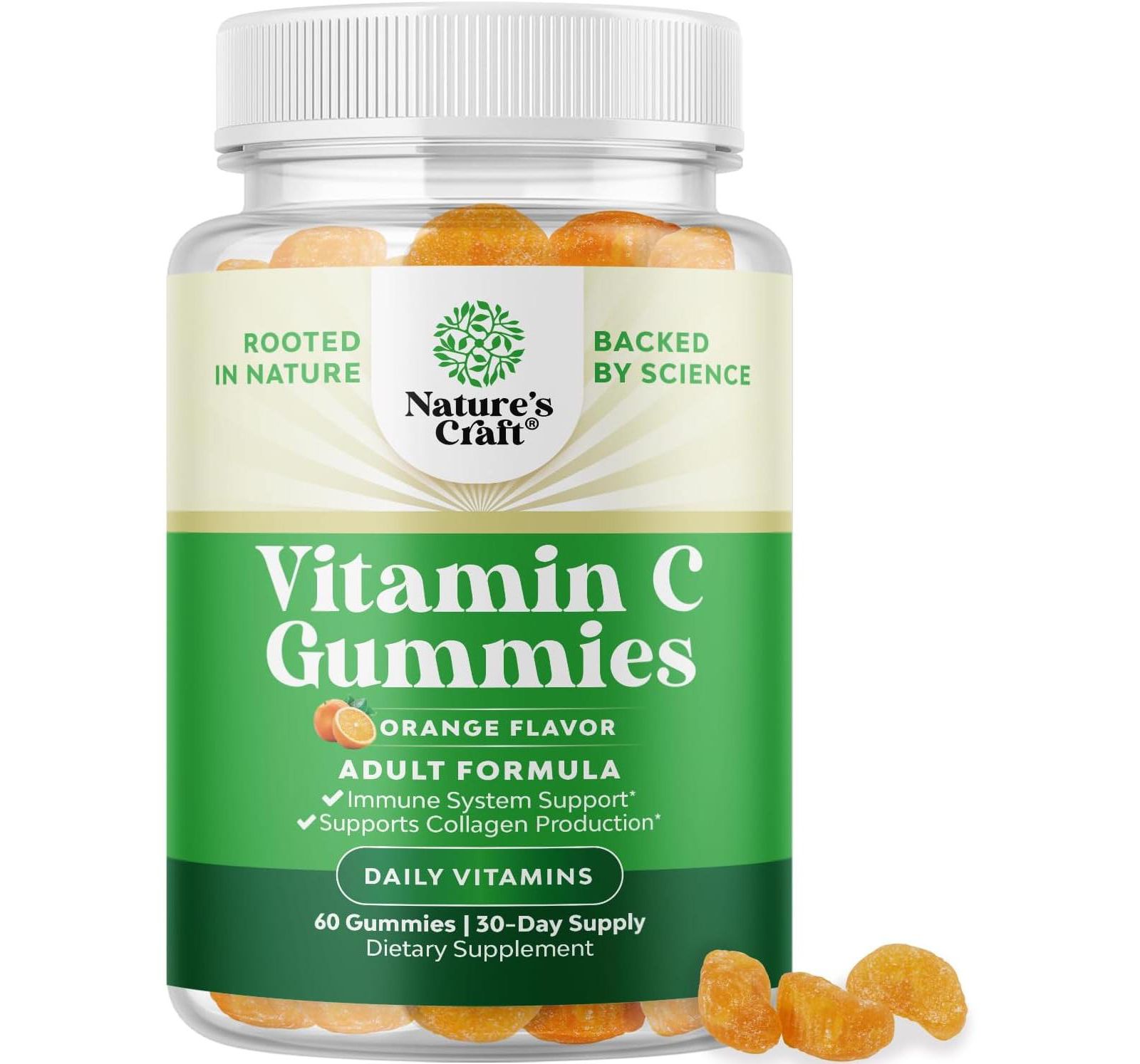 Vitamin C Gummies for Adults, Chewable Immune Support Gummies, Ascorbic Acid Natural Vitamin C Gummy Immune Booster for Adults, Nature's Craft, 60ct