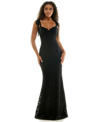 City Studios Juniors' Glitter-Lace Tie-Shoulder Sweetheart Gown