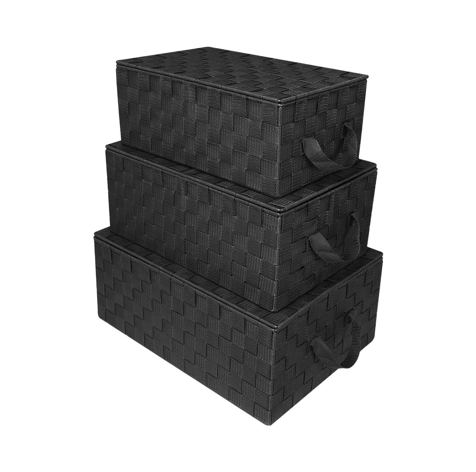 Sorbus 3 Pack Decorative Stackable Woven Basket with Lid and Built-in Rope Carry Handles - Great for Storage and Organization
