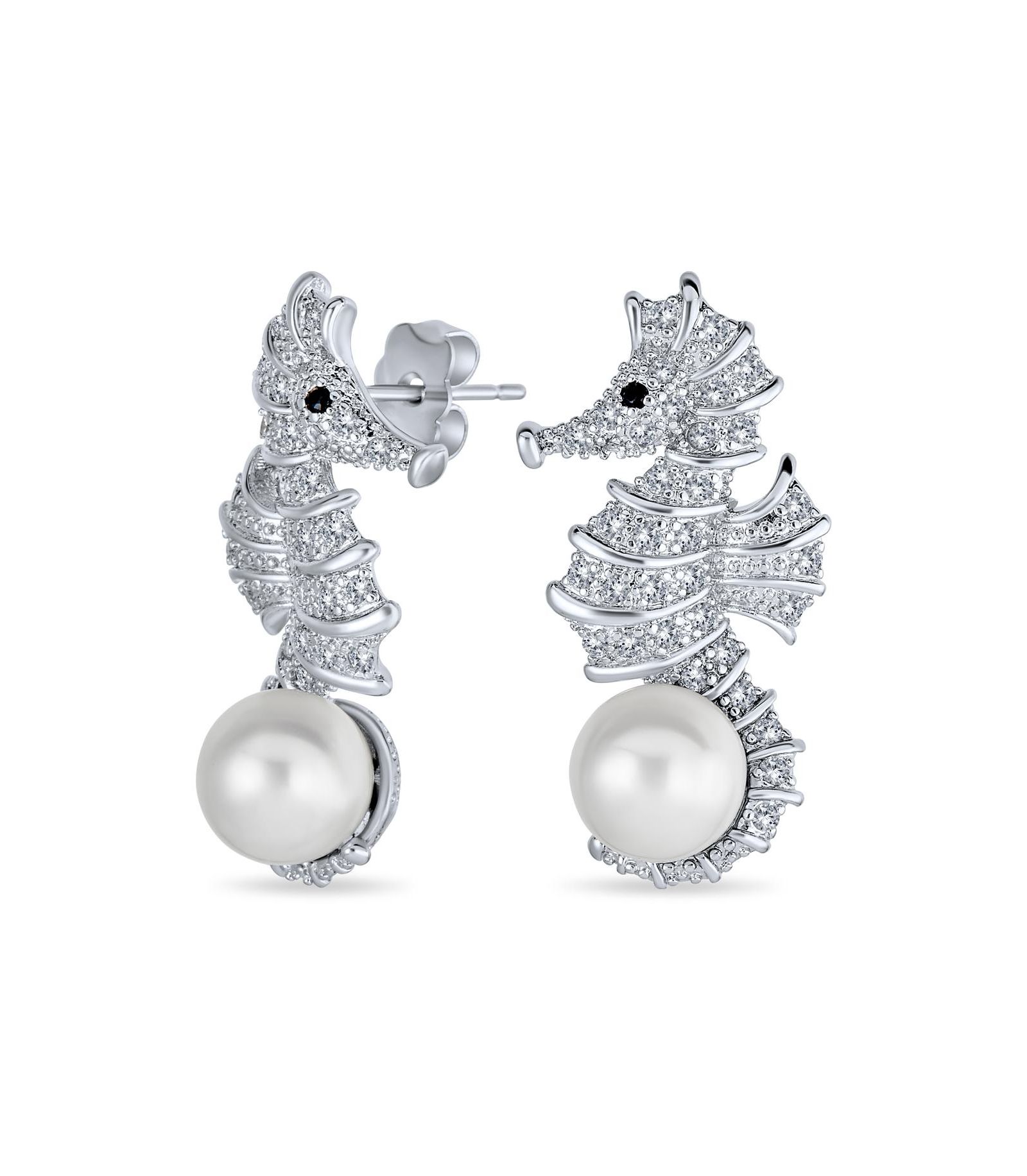 Серьги Bling Jewelry с морской тематикой, цирконий CZ и имитацией жемчуга