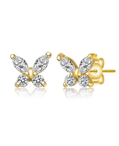 GiGiGirl Dainty Sterling Silver 14K Gold Plated CZ Butterfly Stud Earrings
