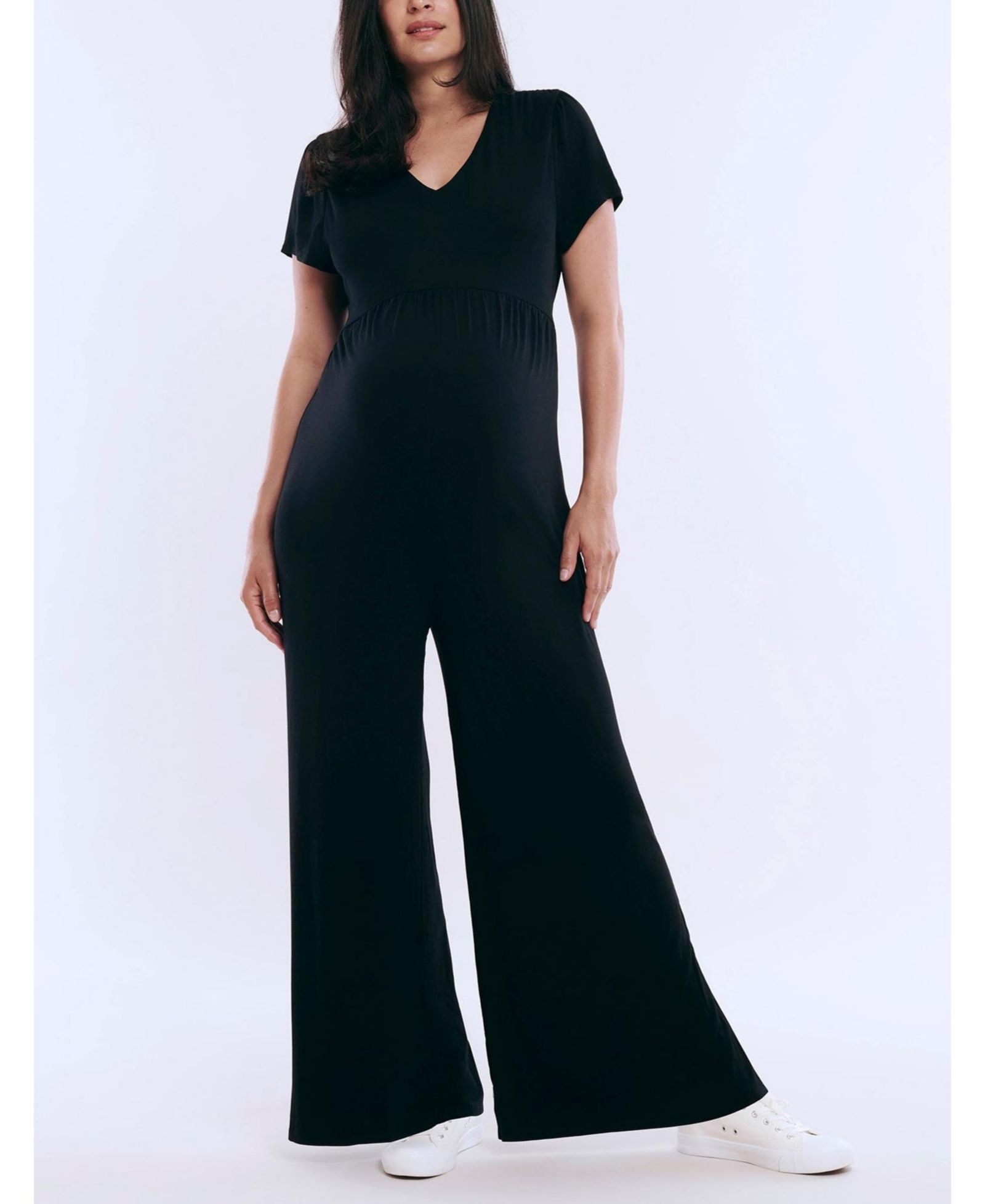 Motherhood Maternity Maternity Short Sleeve V-Neck Flare Leg Jumpsuit - Motherhood
