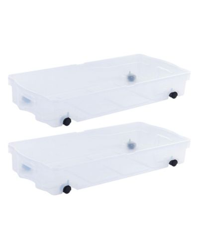Rubbermaid 70 Qt Under Bed Wheeled Storage Boxes with Dual Hinged Lids (2 Pack)
