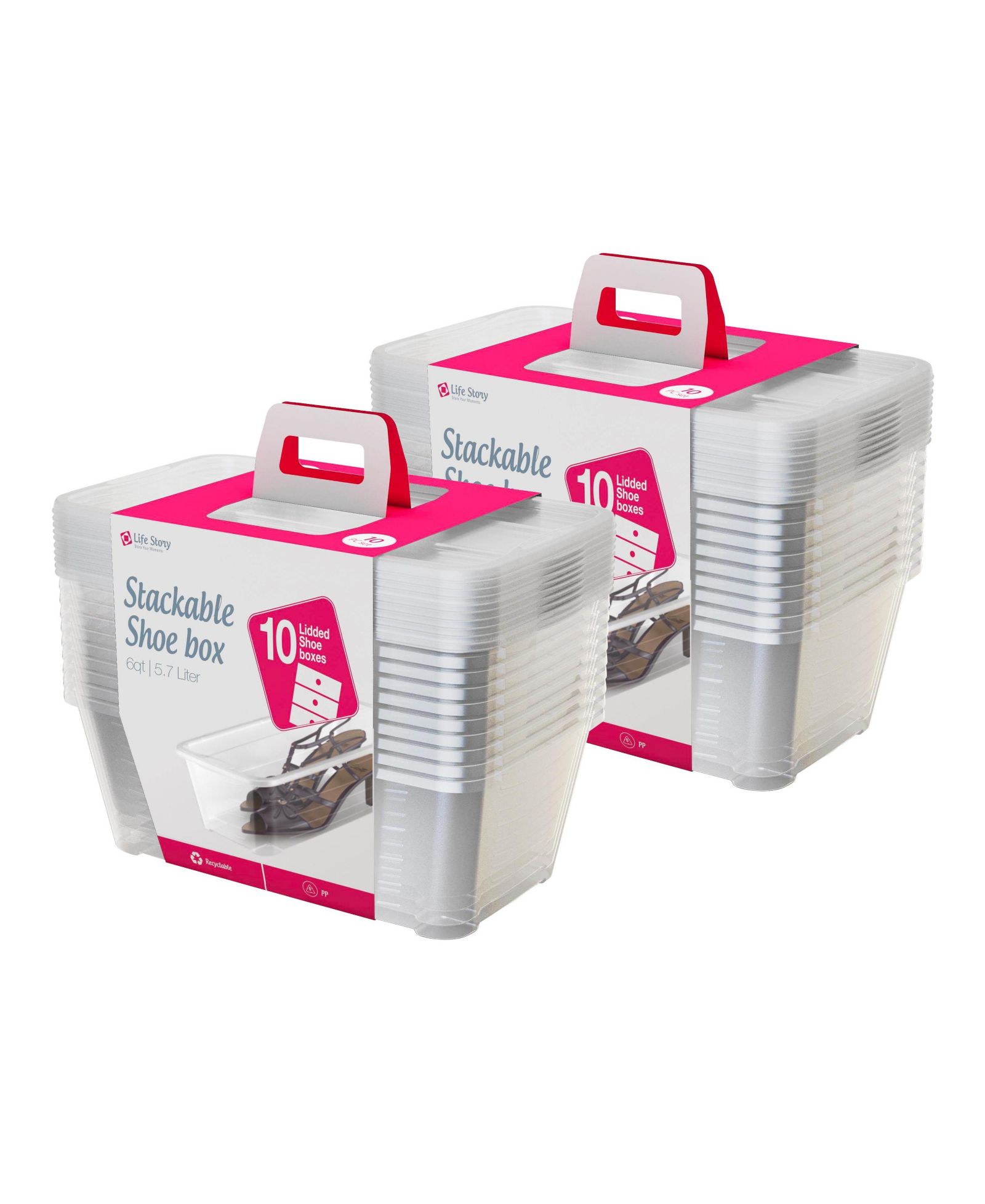 Life Story 6L Shoe and Closet Storage Box Stacking Containers, Clear (20 Pack)