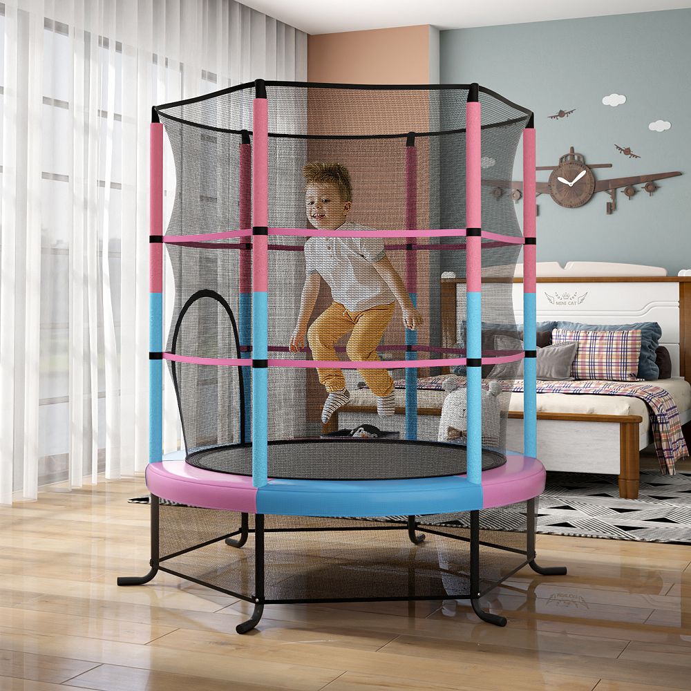 55 in Kids Trampoline with Safety Enclosure Net and Elastic Ropes