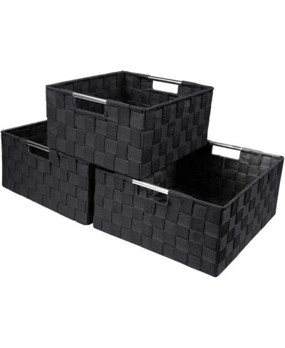 Sorbus Woven Basket Bins with Built-In Carry Handles, Set of 3