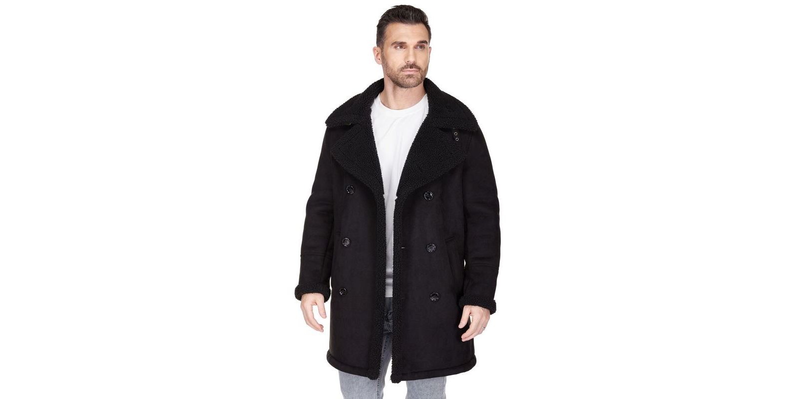 Braveman Men's Faux Shearling Double Breasted Overcoat