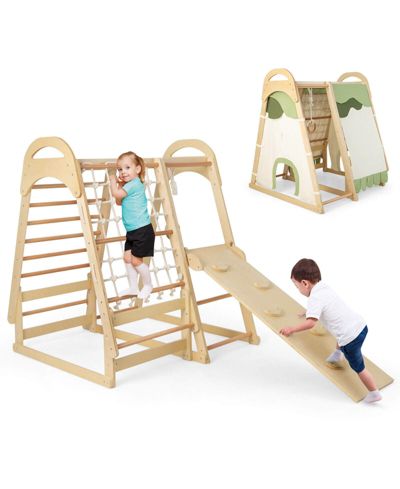 Gouun 6-in-1 Wooden Kids Jungle Gym Playset with Slide