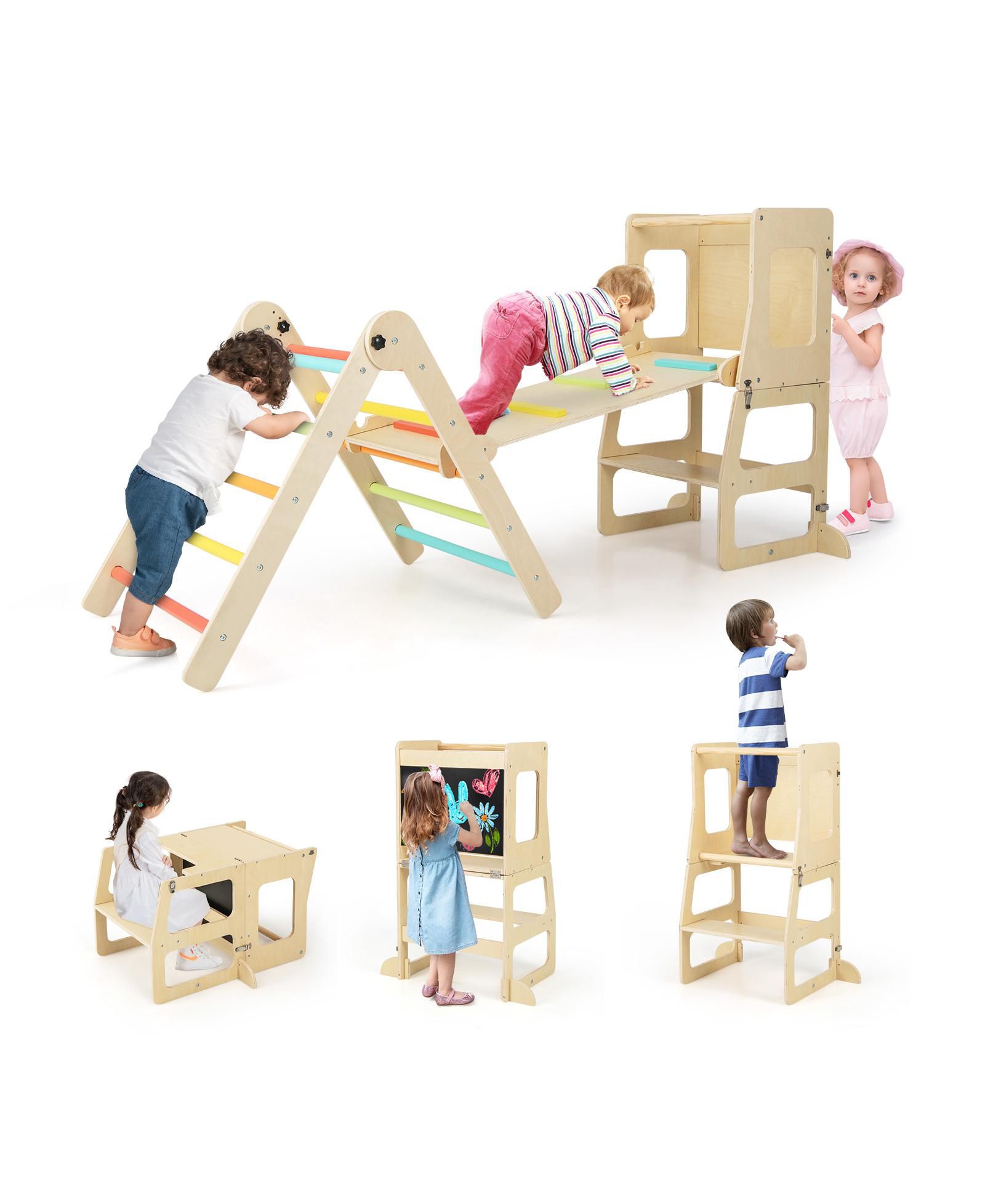 Gouun 7-in-1 Foldable Wooden Climbing Activity Set, Ages 3+