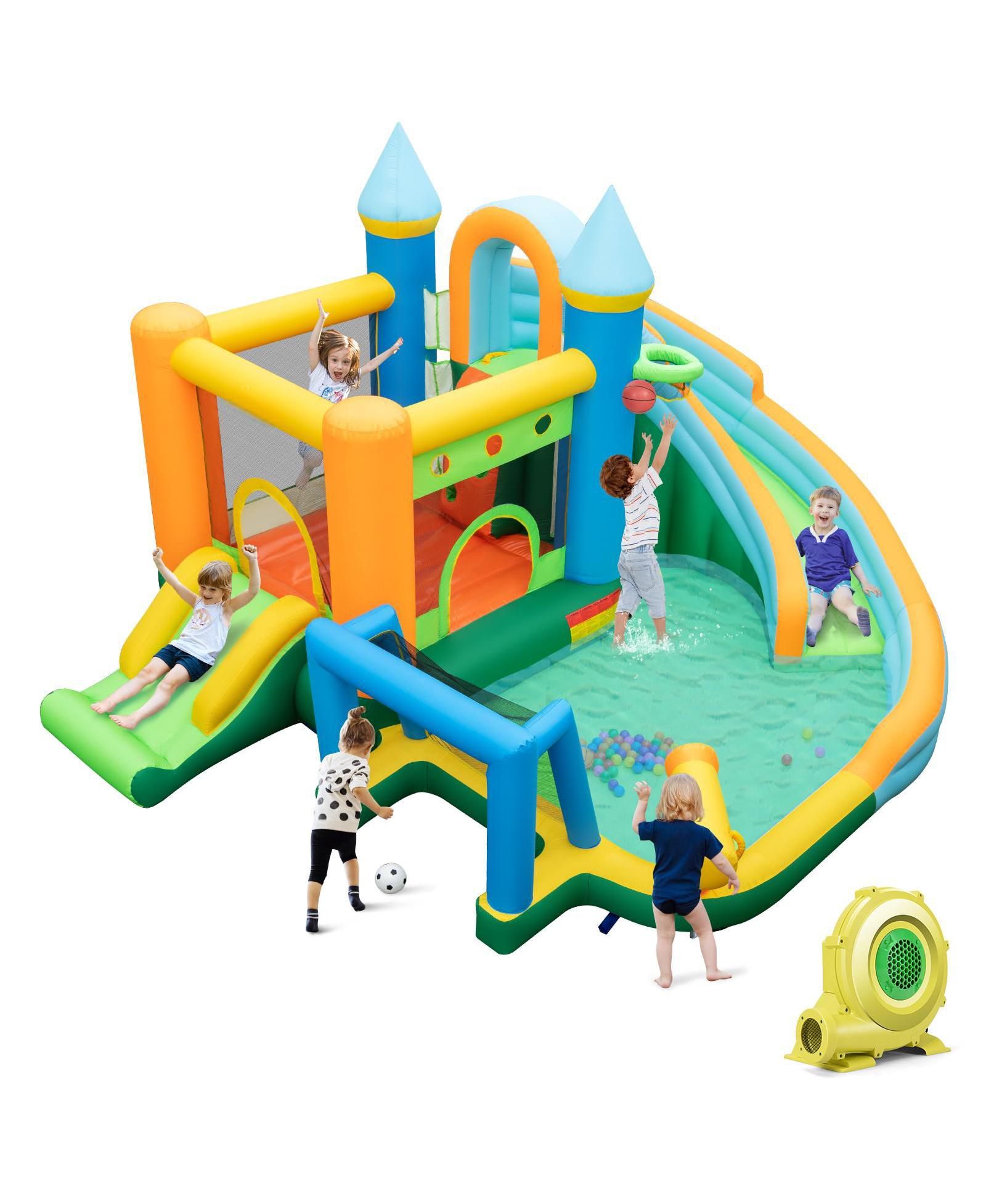 Gouun Inflatable Water Slide with Dual Slides and Splash Pool Bounce House, 735W Blower, Ages 3-10