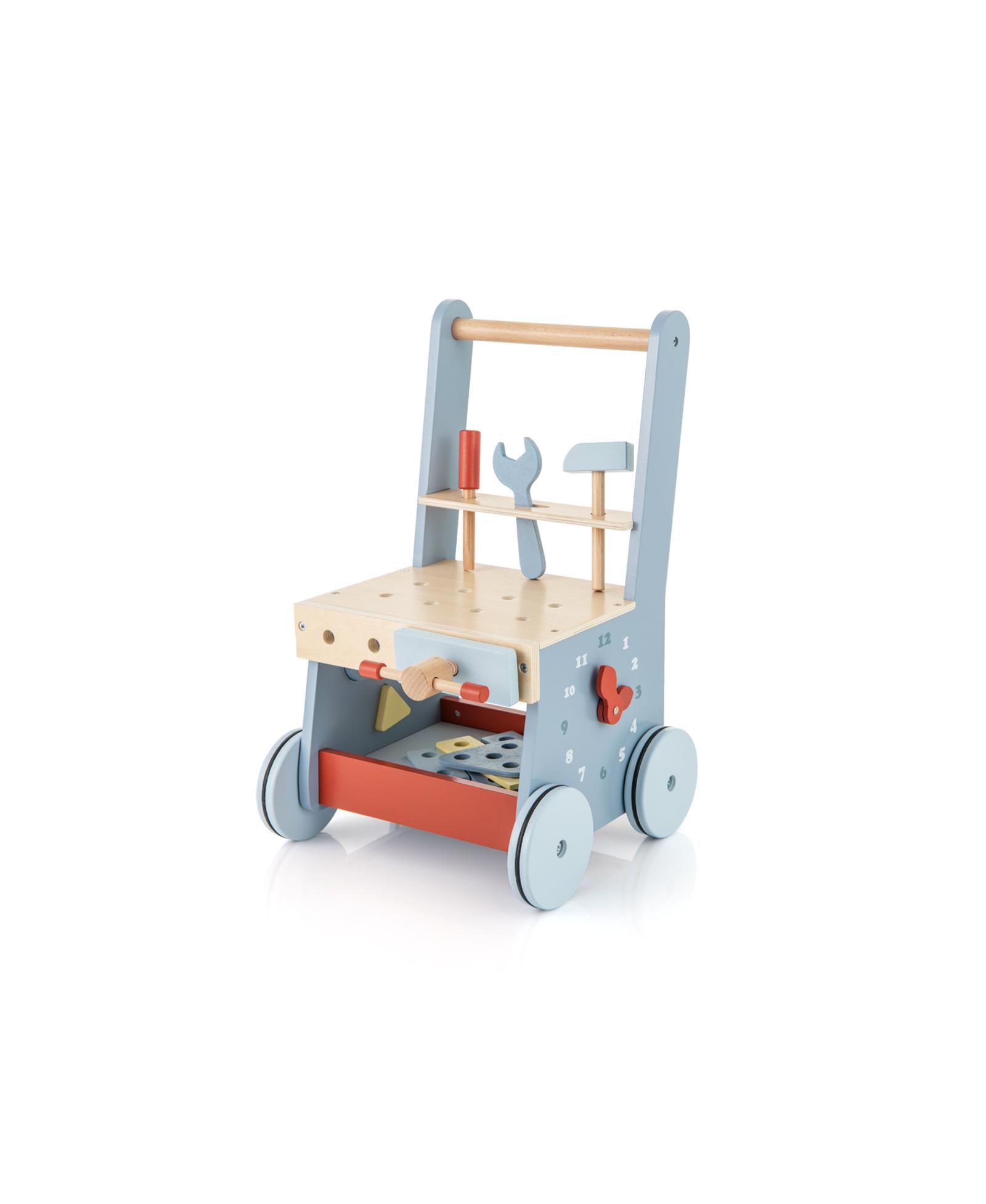 Деревянная игрушка-каталка 2-in-1 для малышей с верстаком