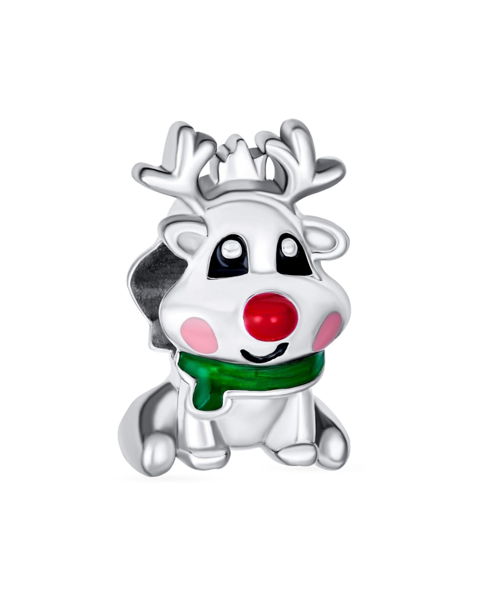 Bling Jewelry Caribou Red Nose Reindeer Charm Bead for Bracelet .925 Sterling Silver