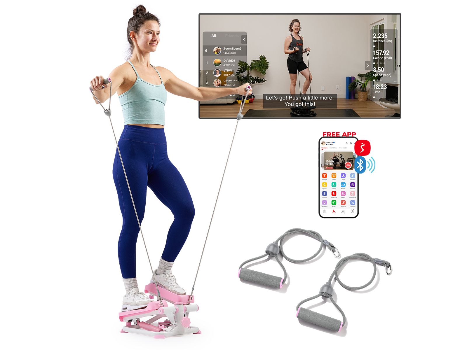 Sunny Health & Fitness Pink Smart Mini Stepper, Stair Step Stepper Full-Body Workout with Free SunnyFit App Connection