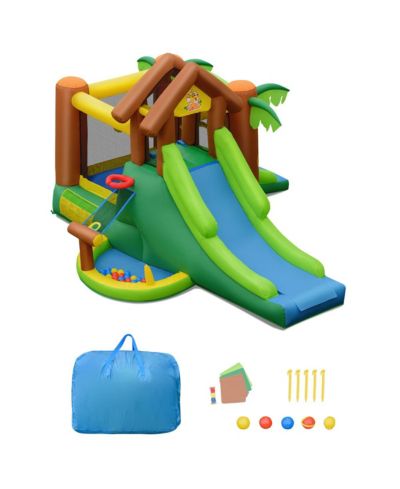 Gymax надувной игровой комплекс Jungle Bounce House с двумя горками и стеной для лазания