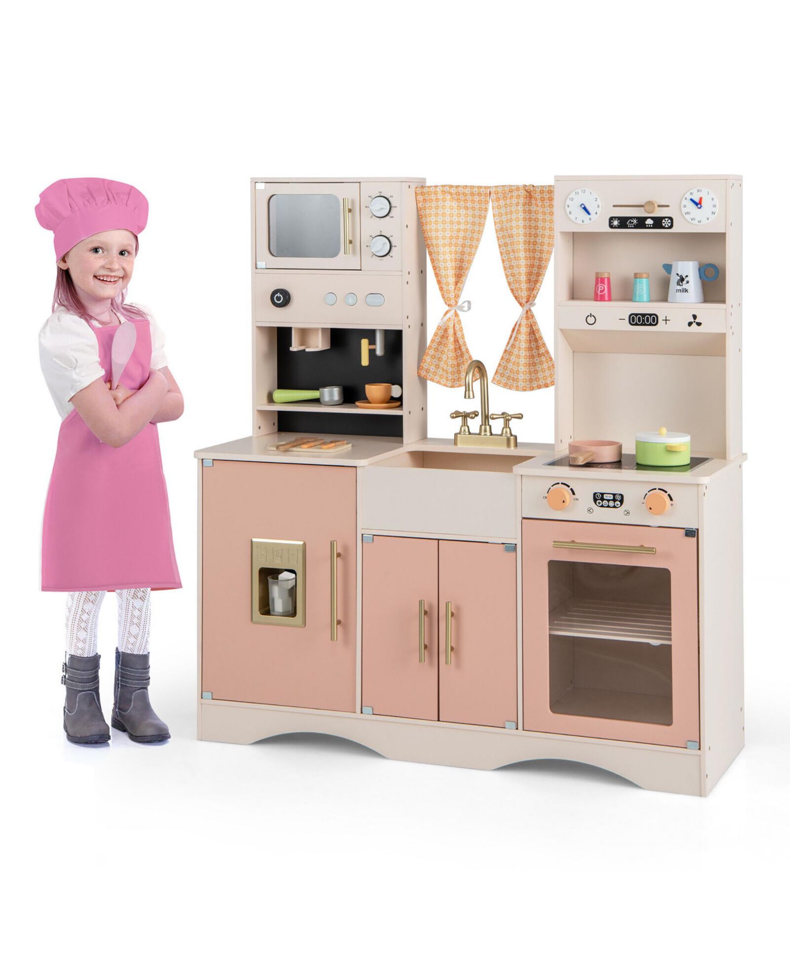 Gymax Click-Sound 16-Piece Kids Play Kitchen Pretend Playset, Ages 3+