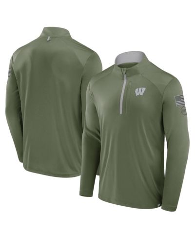 Fanatics Men's Olive Wisconsin Badgers OHT Military Appreciation Defender Quarter-Zip Jacket