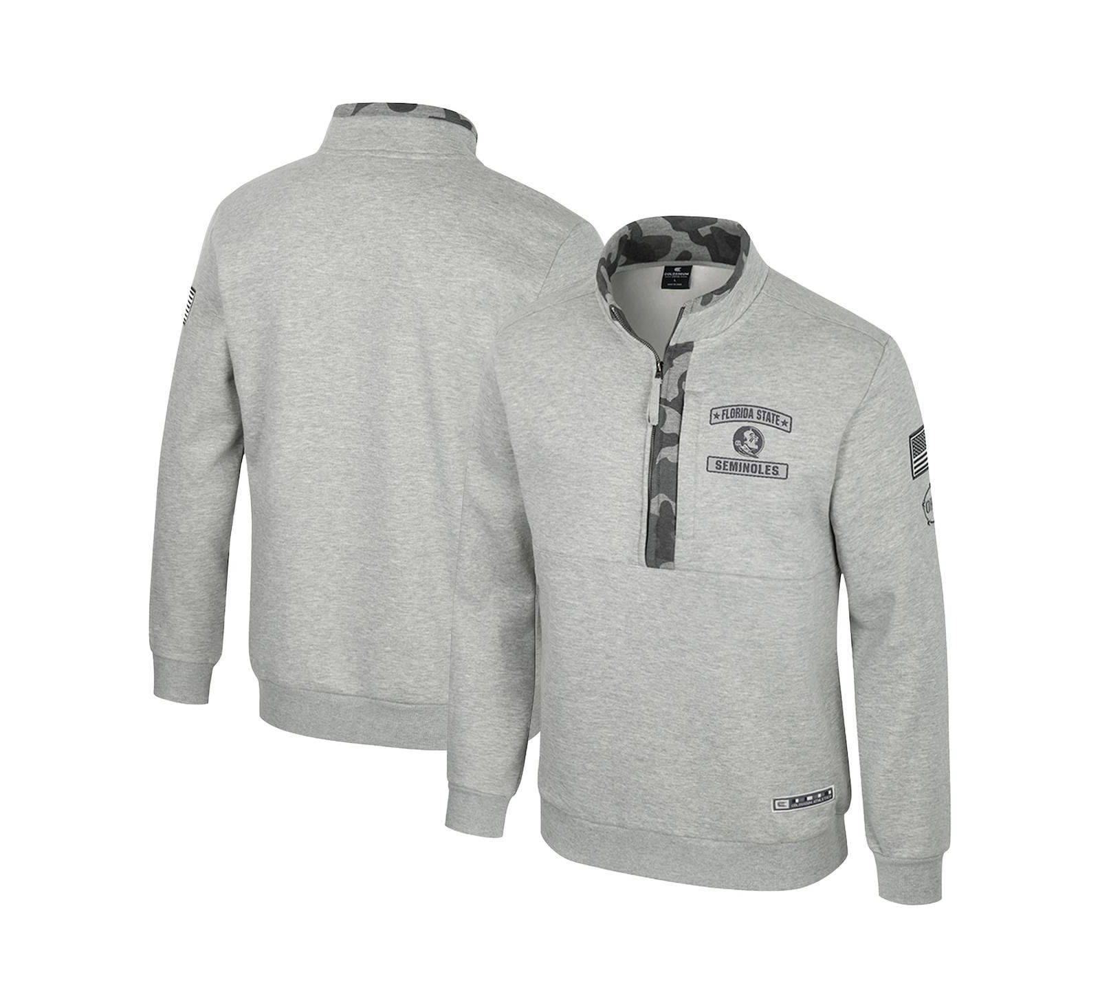 Colosseum Men's Heather Gray Florida State Seminoles OORAH OHT Military Appreciation Fleece Quarter-Zip Jacket