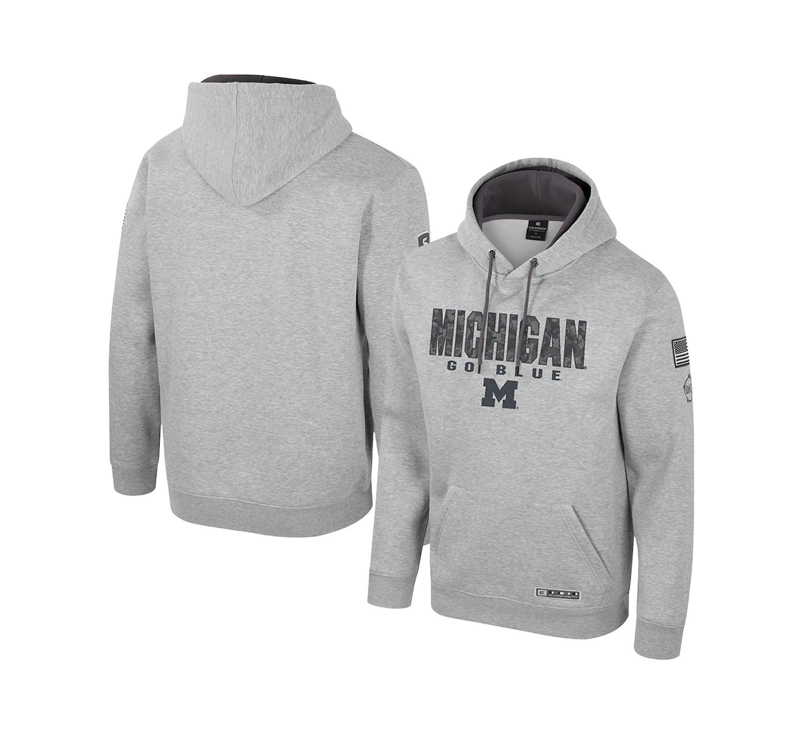 Colosseum Мужское худи pullover Michigan Wolverines Oorah OHT Military Appreciation, серое меланж