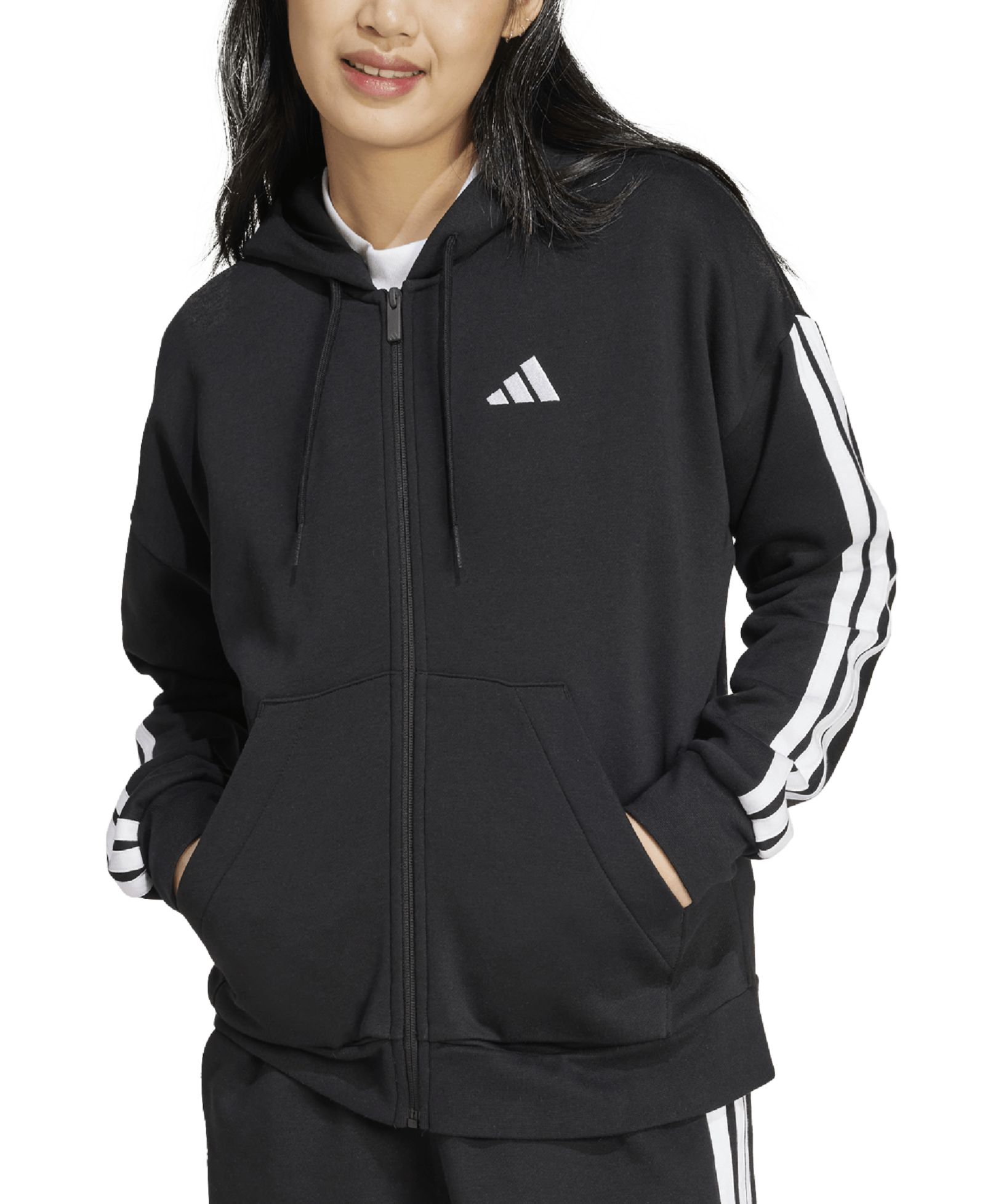 adidas Women's 3-Stripe Fleece Full-Zip Hoodie Sweatshirt