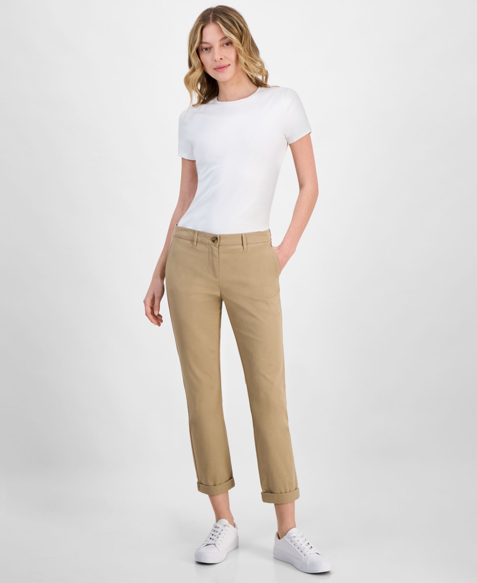 Nautica Women's Montauk Solid Cuffed Chino Pants