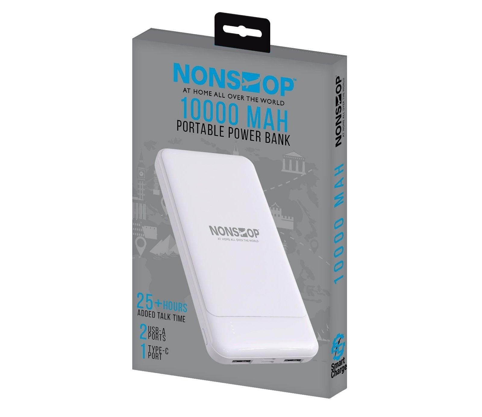 Nonstop 10000 mAh Slim-and-Lightweight Power Bank, Compatible with Smartphones, Tablets, and Earbuds