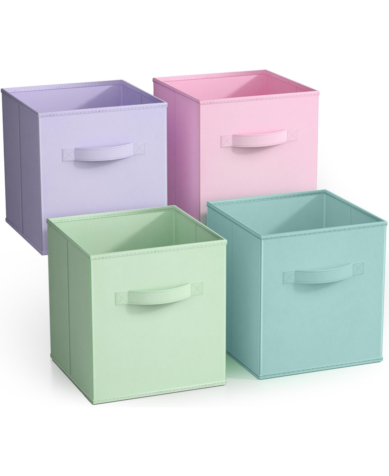 Sorbus 11 Inch 4 Pack Foldable Fabric Storage Cube Bins with Handles - for Organizing Pantry, Closet, Nursery, Playroom, and More (Cool Pastel Colors)