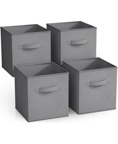 Sorbus 11 Inch 4 Pack Foldable Fabric Storage Cube Bins with Handles - for Organizing Pantry, Closet, Nursery, Playroom, and More (Gray