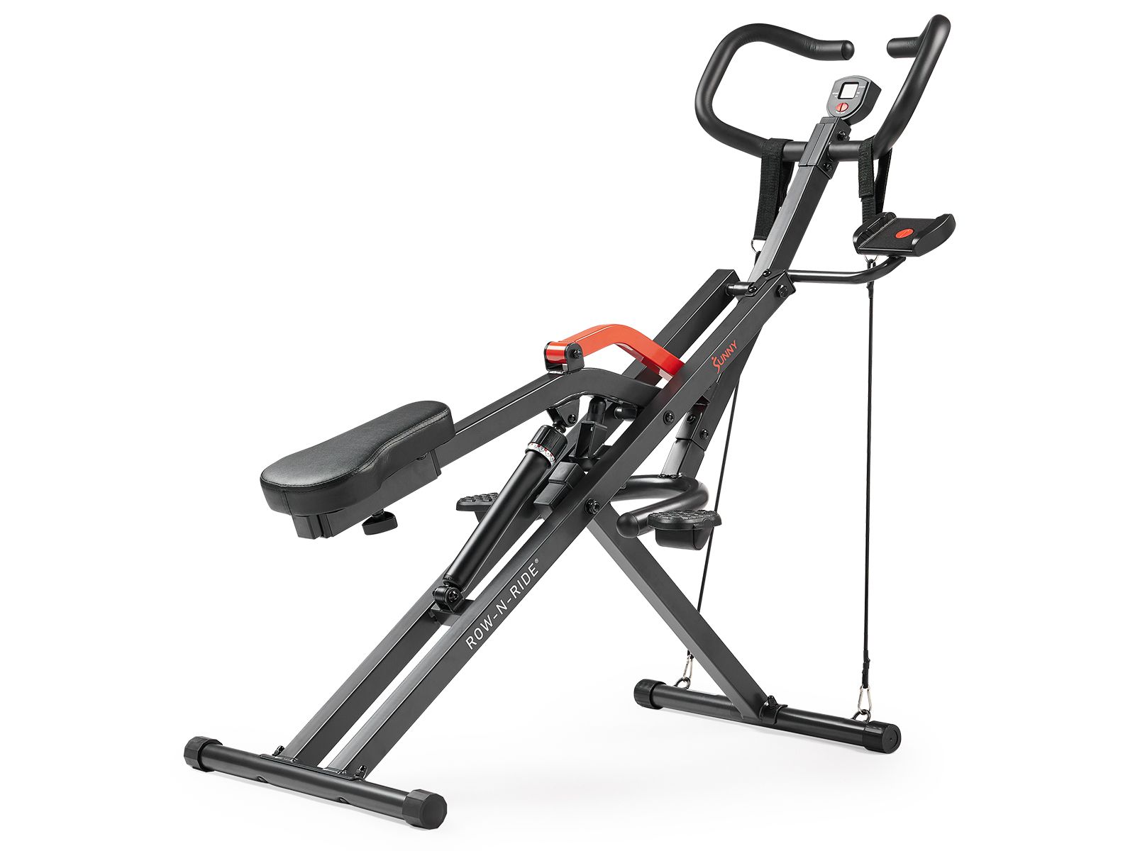 Sunny Health & Fitness Row-N-Ride PRO Assisted Squat Rowing Machine, 300 LB Capacity Hydraulic Rower w Free SunnyFit App via Bluetooth