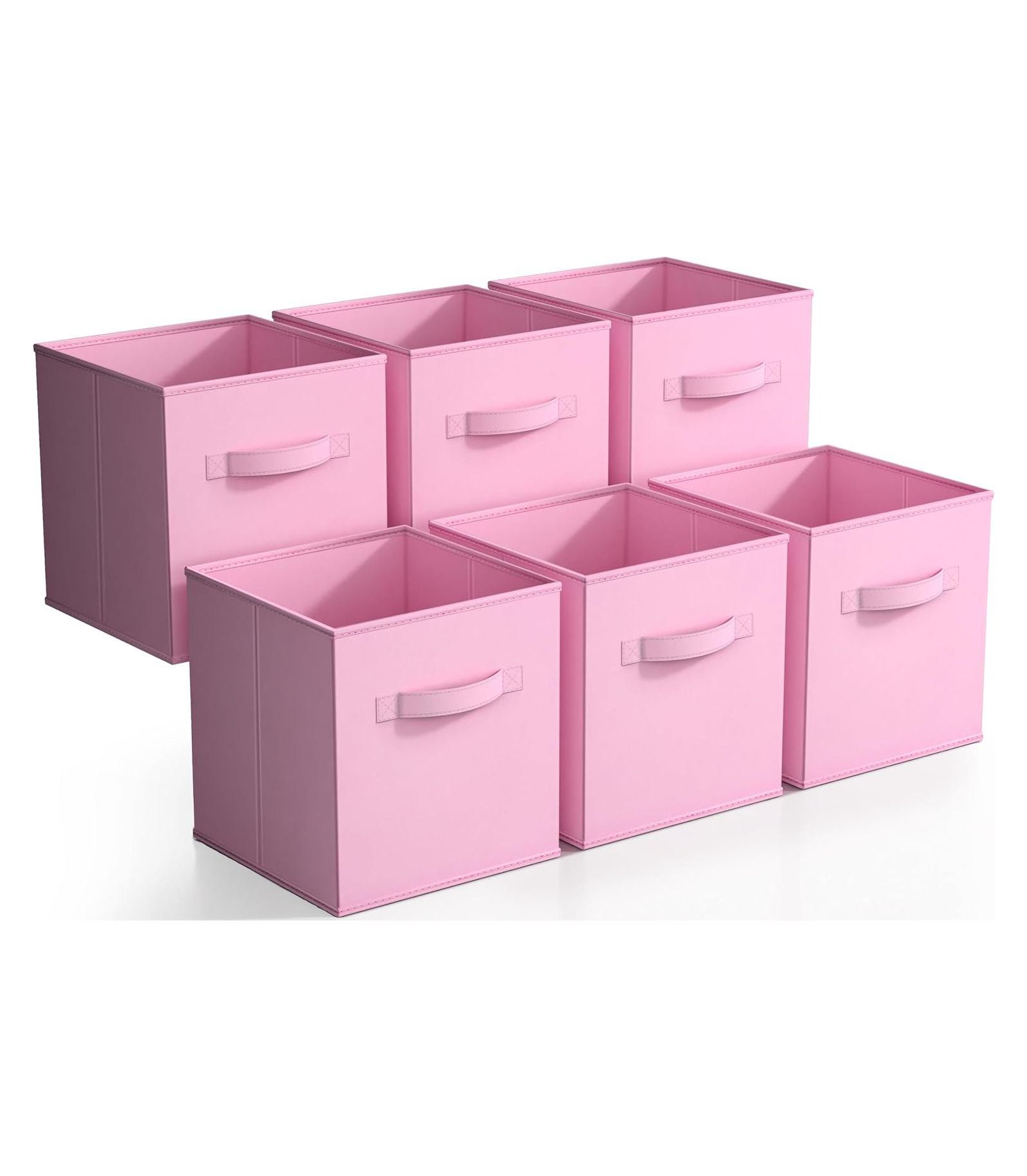 Sorbus 11 Inch 6 Pack Foldable Fabric Storage Cube Bins with Handles - for Organizing Pantry, Closet, Nursery, Playroom, and More (Pastel Pink