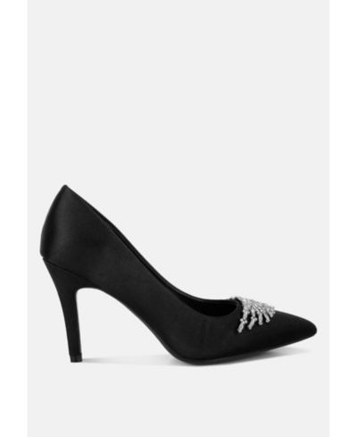 Rag & Co Rhodolia Diamante Brooch Detail Satin Pumps