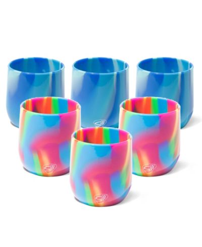 Silipint Stemless Wine Glasses 12oz: 6 pk - (3) Hippie Hops & (3) Arctic Sky