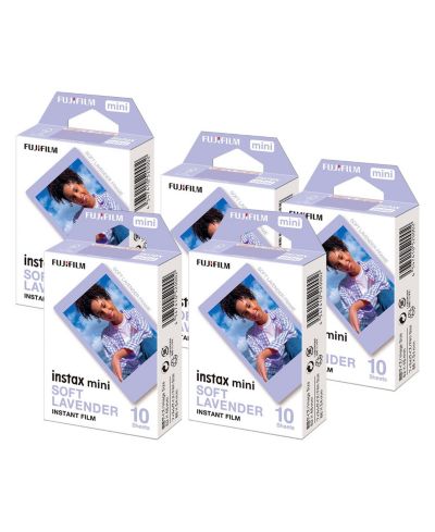 Fujifilm INSTAX MINI Soft Lavender Instant Print Film 5 Pack Bundle