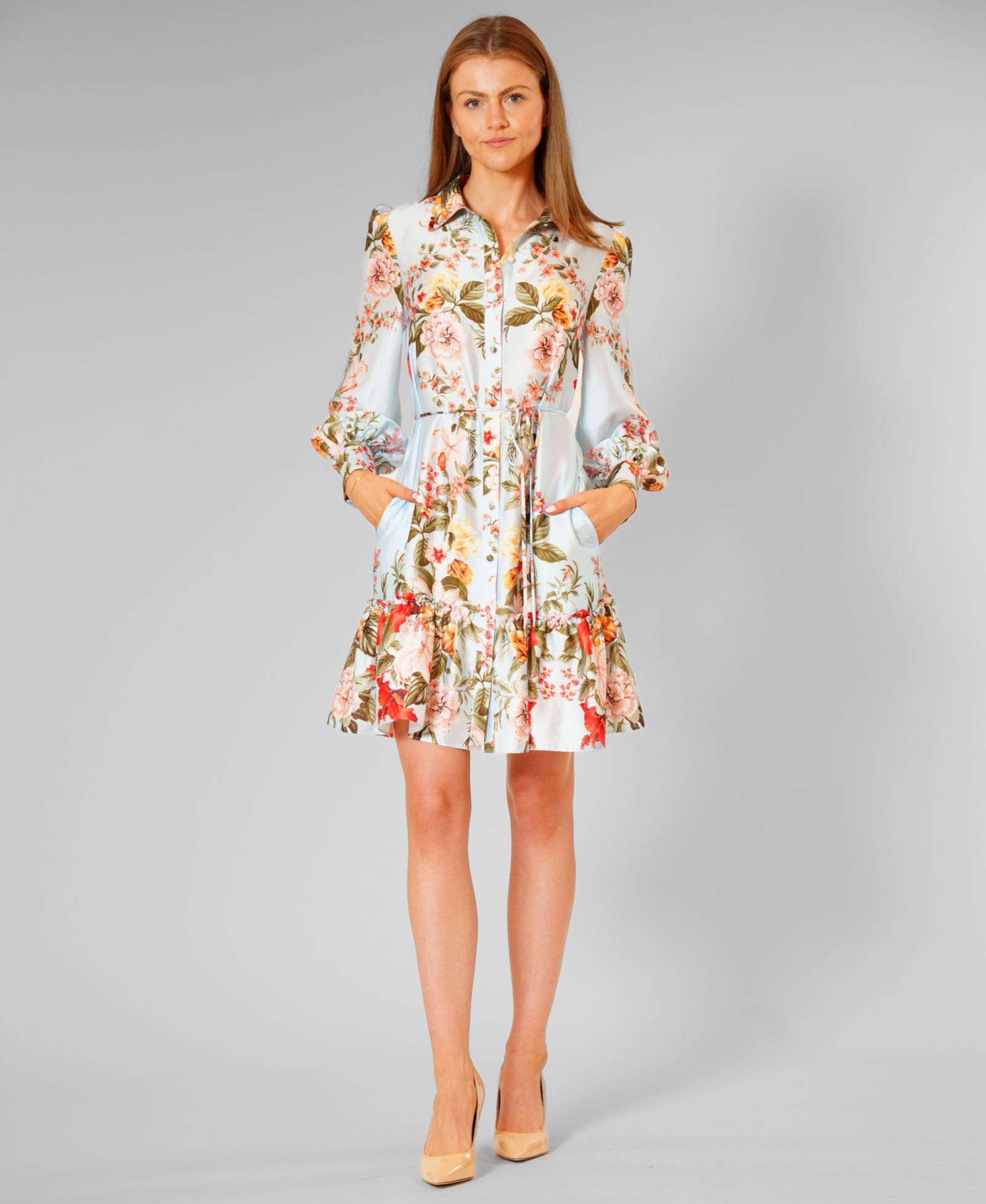 julia jordan Women's Printed Button-Front Long-Sleeve Dress