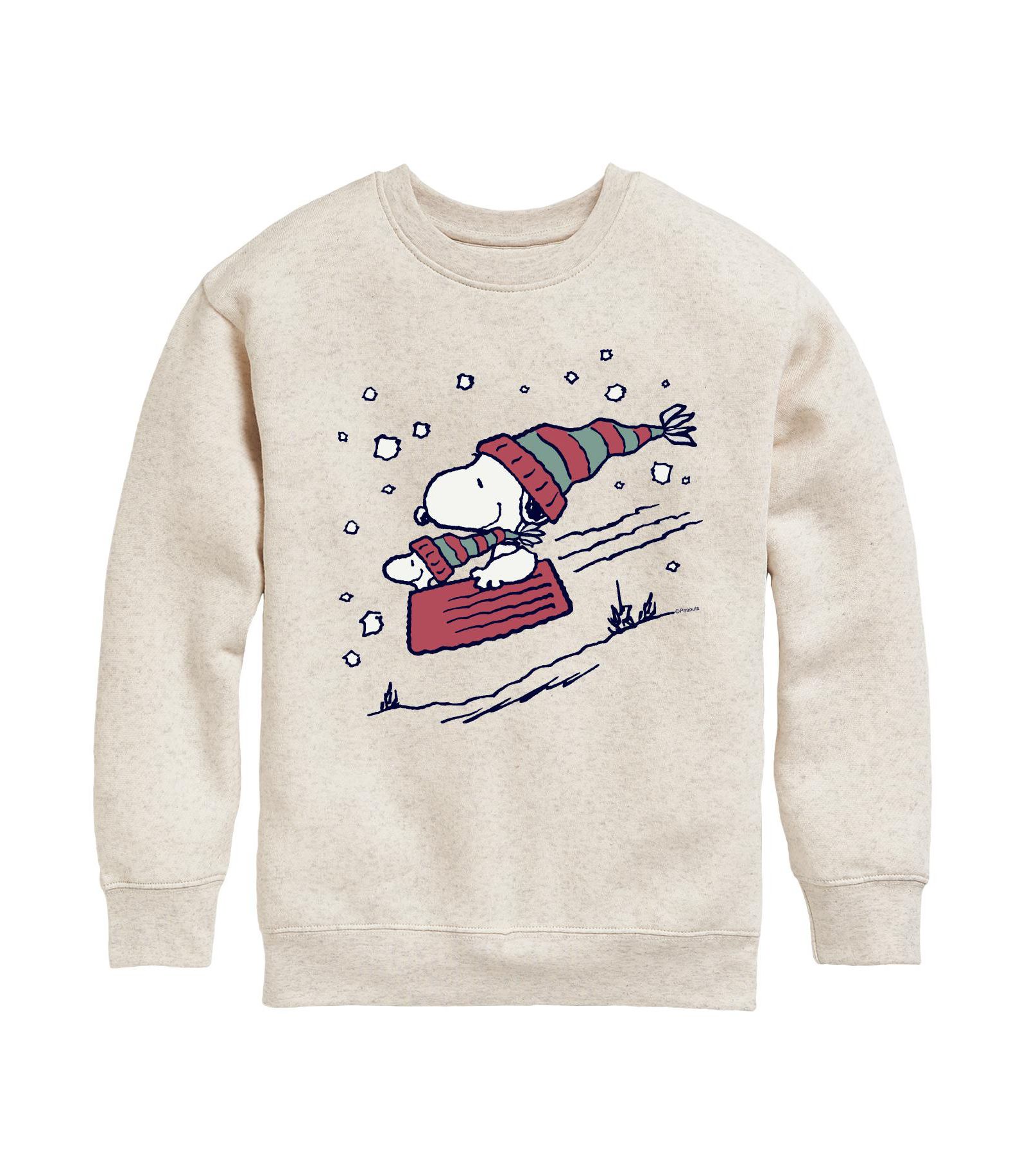 Peanuts Big Girls Snoopy Sled Graphic Fleece Top