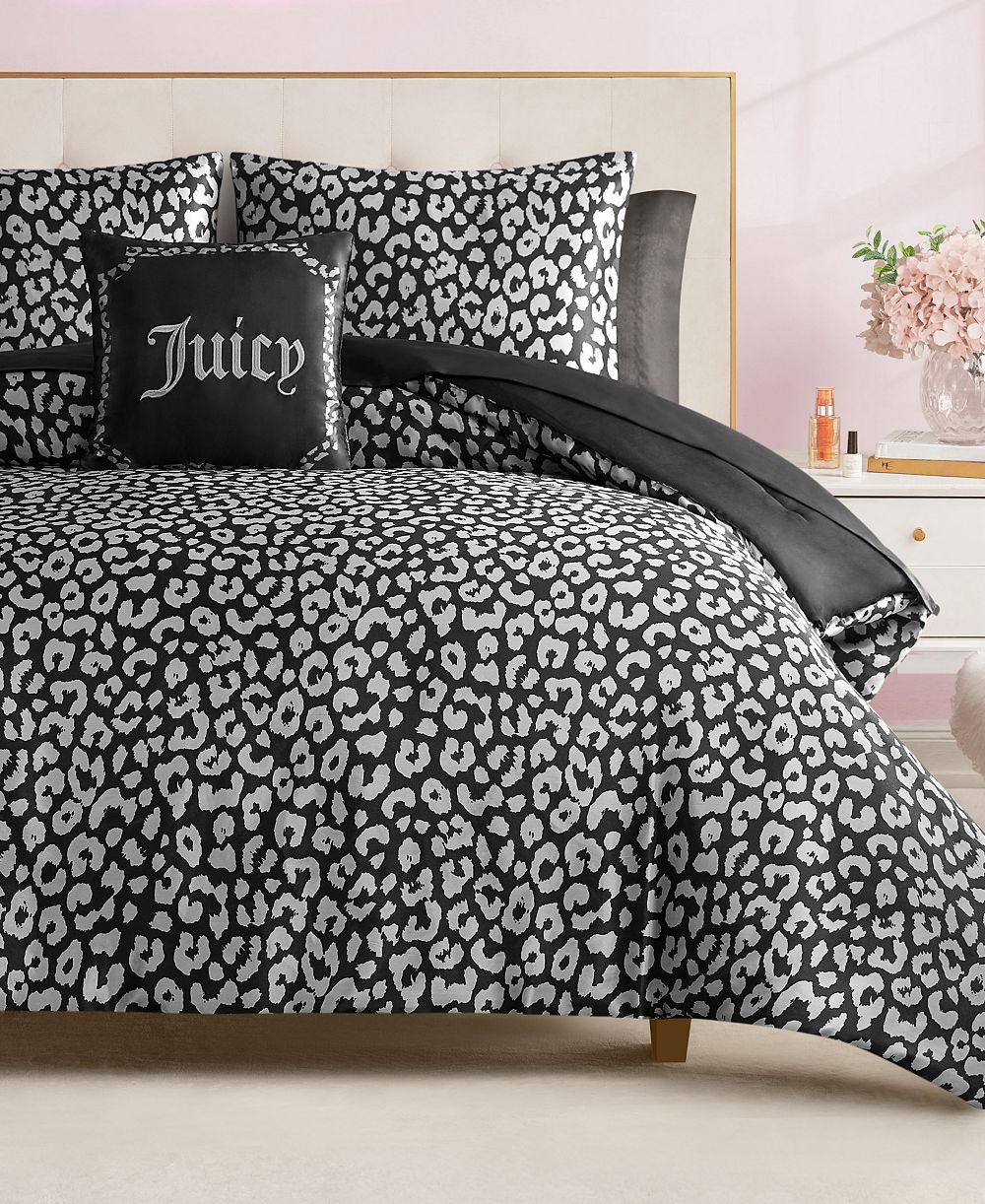 Juicy Couture Комплект из 8 предметов с покрывалом из сатина с леопардовым принтом, King
