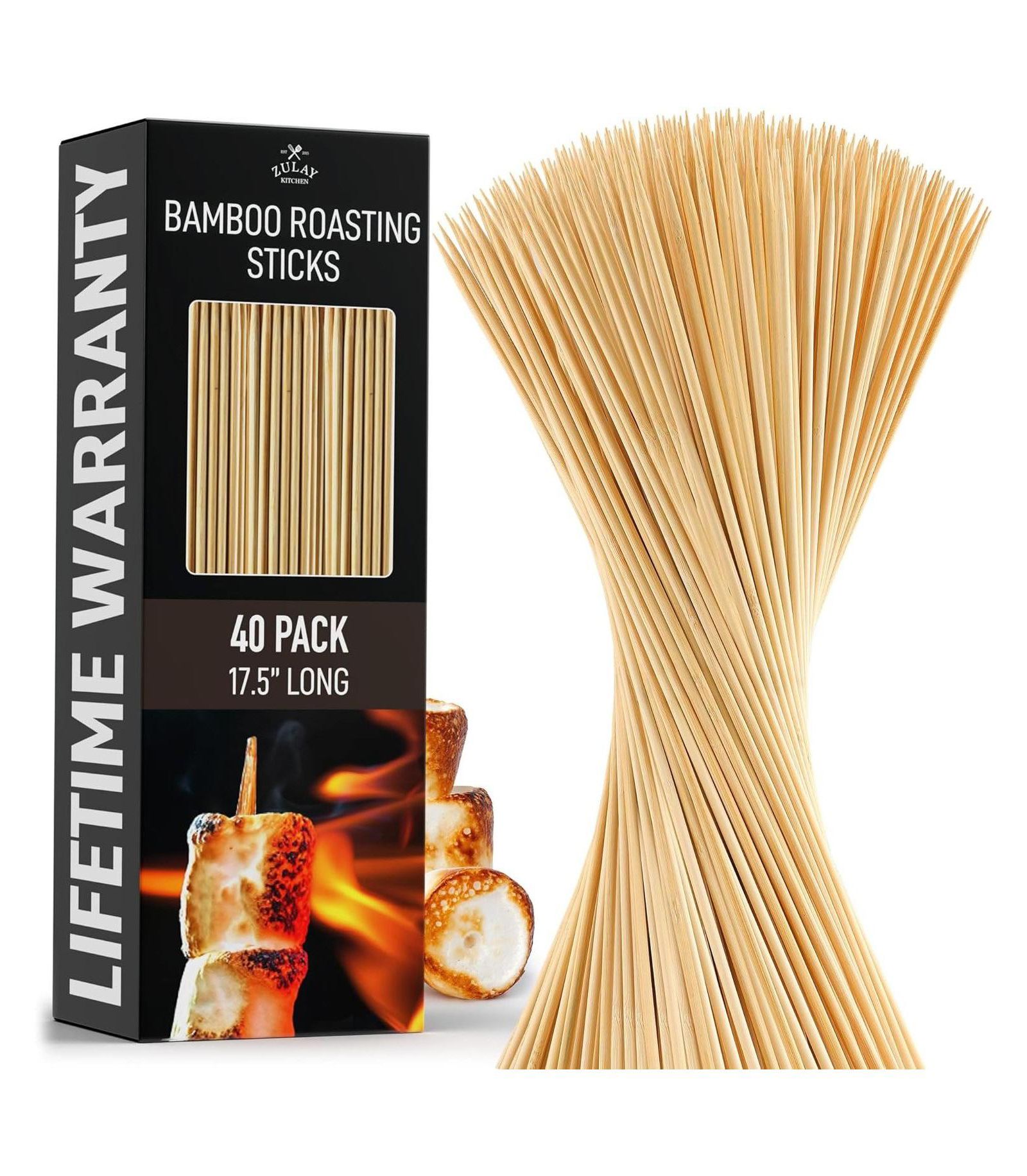 Zulay Kitchen Bamboo Marshmallow Roasting Sticks 17.5 inch - 40 Pack