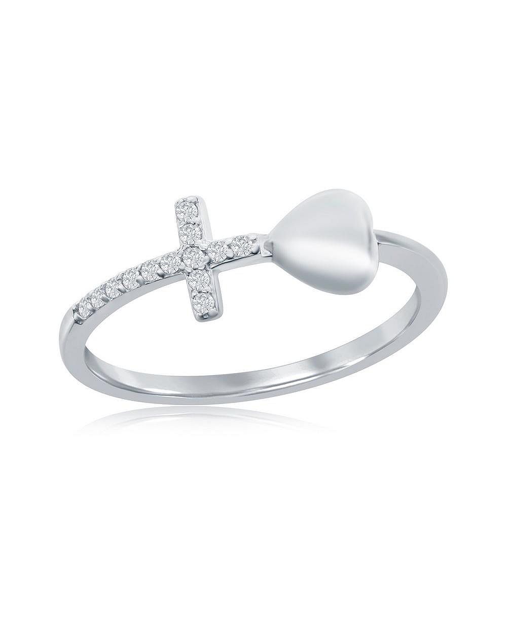 Simona Sterling Silver Heart & CZ Cross Ring