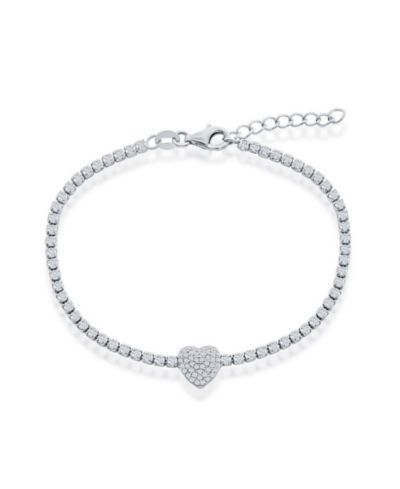 Браслет Simona Sterling Silver CZ Heart Tennis